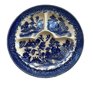 VTG 10.75" Blue Willow Divided Plate Curved Sections Moriyama Japan
